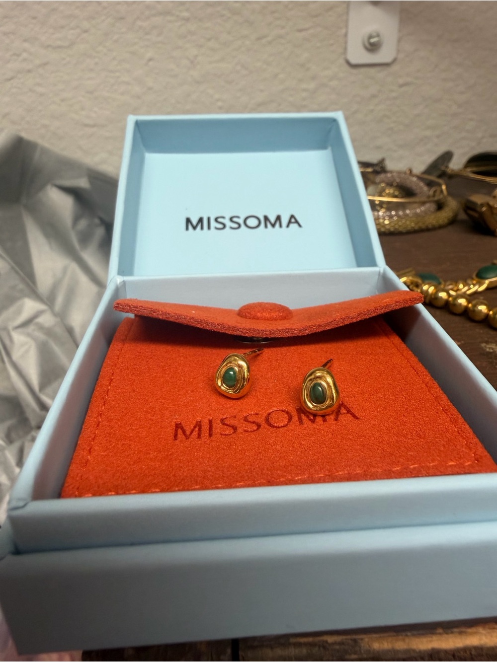 Missoma Malachite Molten Gemstone Sculptural Stud Earrings